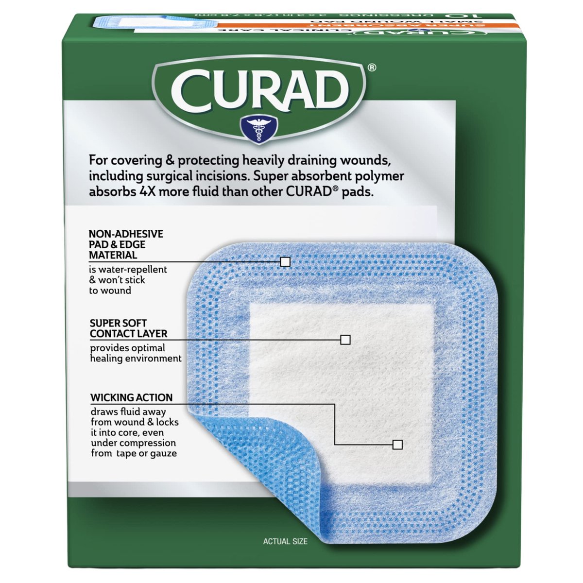 Curad Super Saugfähige Wundauflage, Klein, 7,6 cm x 7,6 cm, 10 Stück