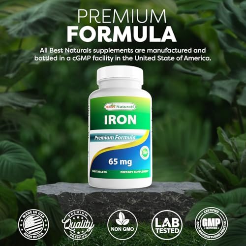 Best Naturals Eisenpräparat – 65 mg – 240 Tabletten – Non-GMO & Glutenfrei