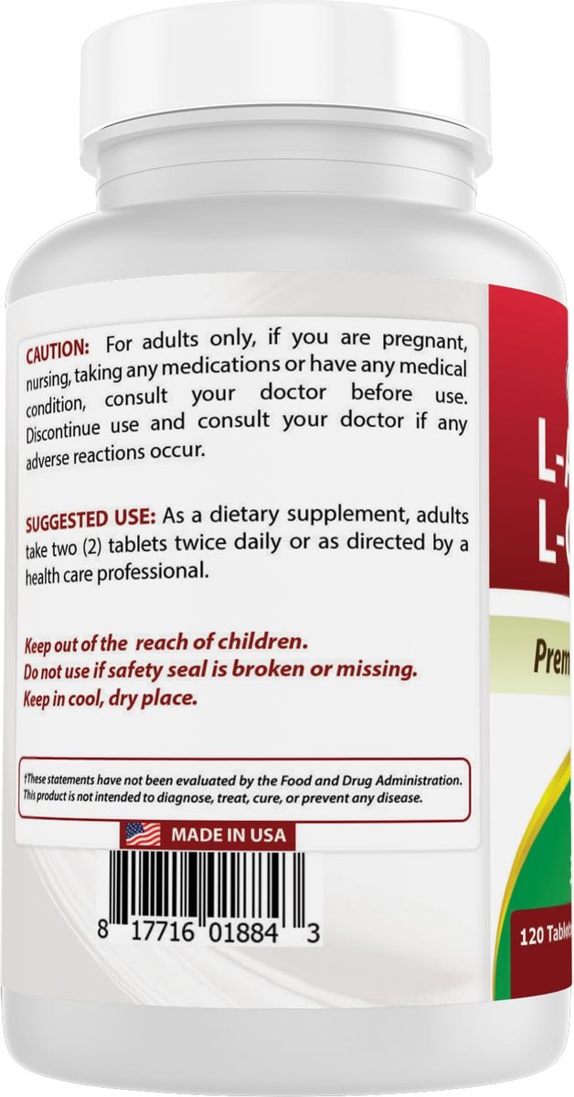 Best Naturals L-Arginin L-Ornithin - 1000 mg pro Portion - 120 Tabletten - Non-GMO & Glutenfrei
