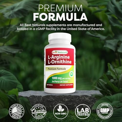 Best Naturals L-Arginin L-Ornithin - 1000 mg pro Portion - 120 Tabletten - Non-GMO & Glutenfrei