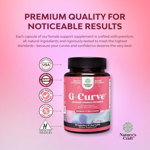 G-Curve Brust- und Po-Wachstumskapseln – Horny Goat Weed, Muira Puama & Maca Root für Po-Wachstum – Fortschrittliche Kräuterformel – Unterstützt größeren Po und größere Brust – Leicht zu schlucken – 90 Kapseln
