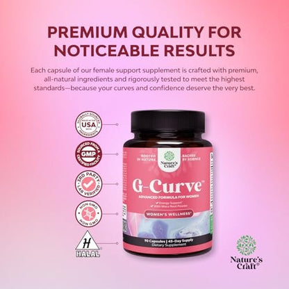 G-Curve Brust- und Po-Wachstumskapseln – Horny Goat Weed, Muira Puama & Maca Root für Po-Wachstum – Fortschrittliche Kräuterformel – Unterstützt größeren Po und größere Brust – Leicht zu schlucken – 90 Kapseln