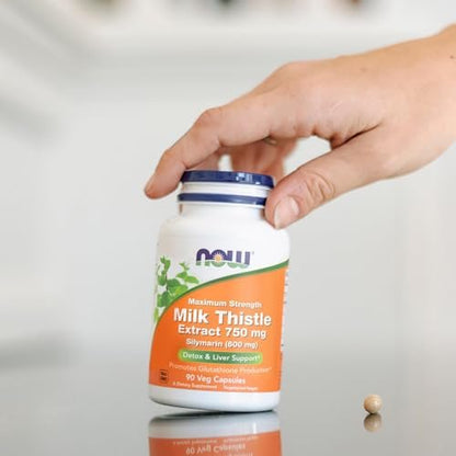 Now Foods Mariendistel-Extrakt 750 mg Silymarin (600 mg), Höchste Stärke - 90 vegane Kapseln
