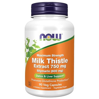 Now Foods Mariendistel-Extrakt 750 mg Silymarin (600 mg), Höchste Stärke - 90 vegane Kapseln