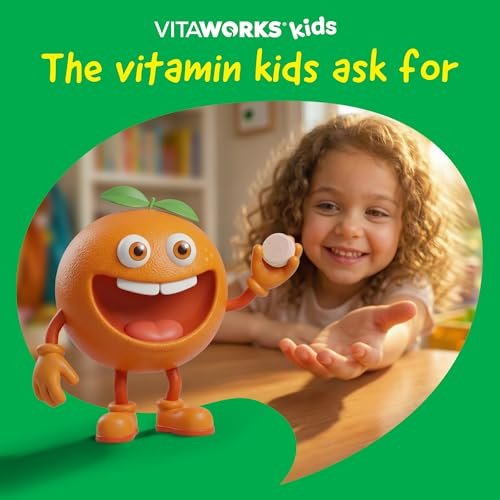 VitaWorks Kids Biotin 5000 mcg Lutschtabletten | Leckeres Biotin-Präparat für Kinder | Vegan, Ohne Gentechnik | Für Haarwachstum, Haut und Nägel | 120 Lutschtabletten