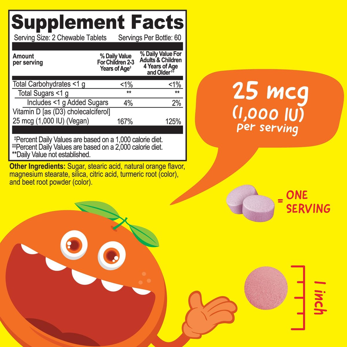 VitaWorks Vitamin D 1000 IE für Kinder – Kautabletten mit natürlichem Orangen-Geschmack – Vegan, GMO-frei, glutenfrei, nussfrei – Nahrungsergänzungsmittel für das Immunsystem – 120 Kautabletten