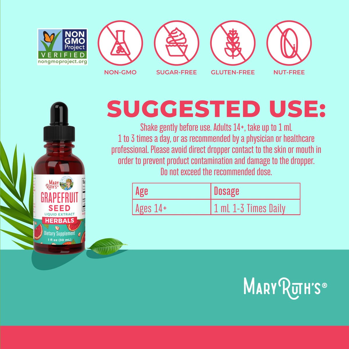 MARYRUTH'S Organics Grapefruitkern-Extrakt Tropfen | Schale & Kern | Kräutertinktur Flüssig | Zuckerfrei | Vegan | Non-GMO | Glutenfrei | Ungesüßt | 30 Portionen | 1 Fl Oz