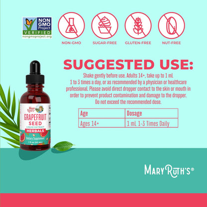 MARYRUTH'S Organics Grapefruitkern-Extrakt Tropfen | Schale & Kern | Kräutertinktur Flüssig | Zuckerfrei | Vegan | Non-GMO | Glutenfrei | Ungesüßt | 30 Portionen | 1 Fl Oz