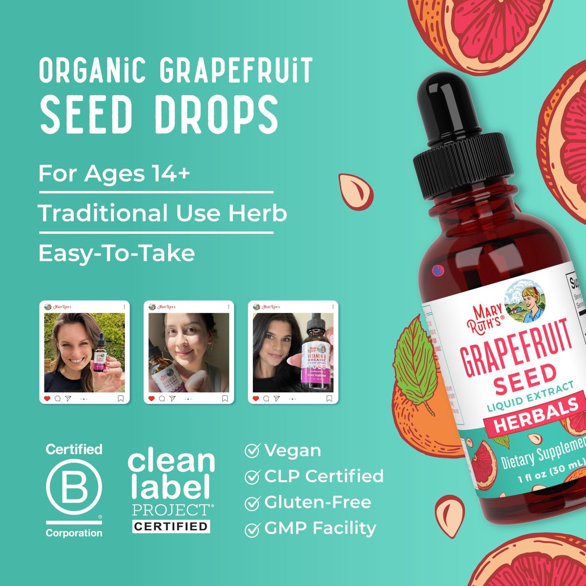 MARYRUTH'S Organics Grapefruitkern-Extrakt Tropfen | Schale & Kern | Kräutertinktur Flüssig | Zuckerfrei | Vegan | Non-GMO | Glutenfrei | Ungesüßt | 30 Portionen | 1 Fl Oz