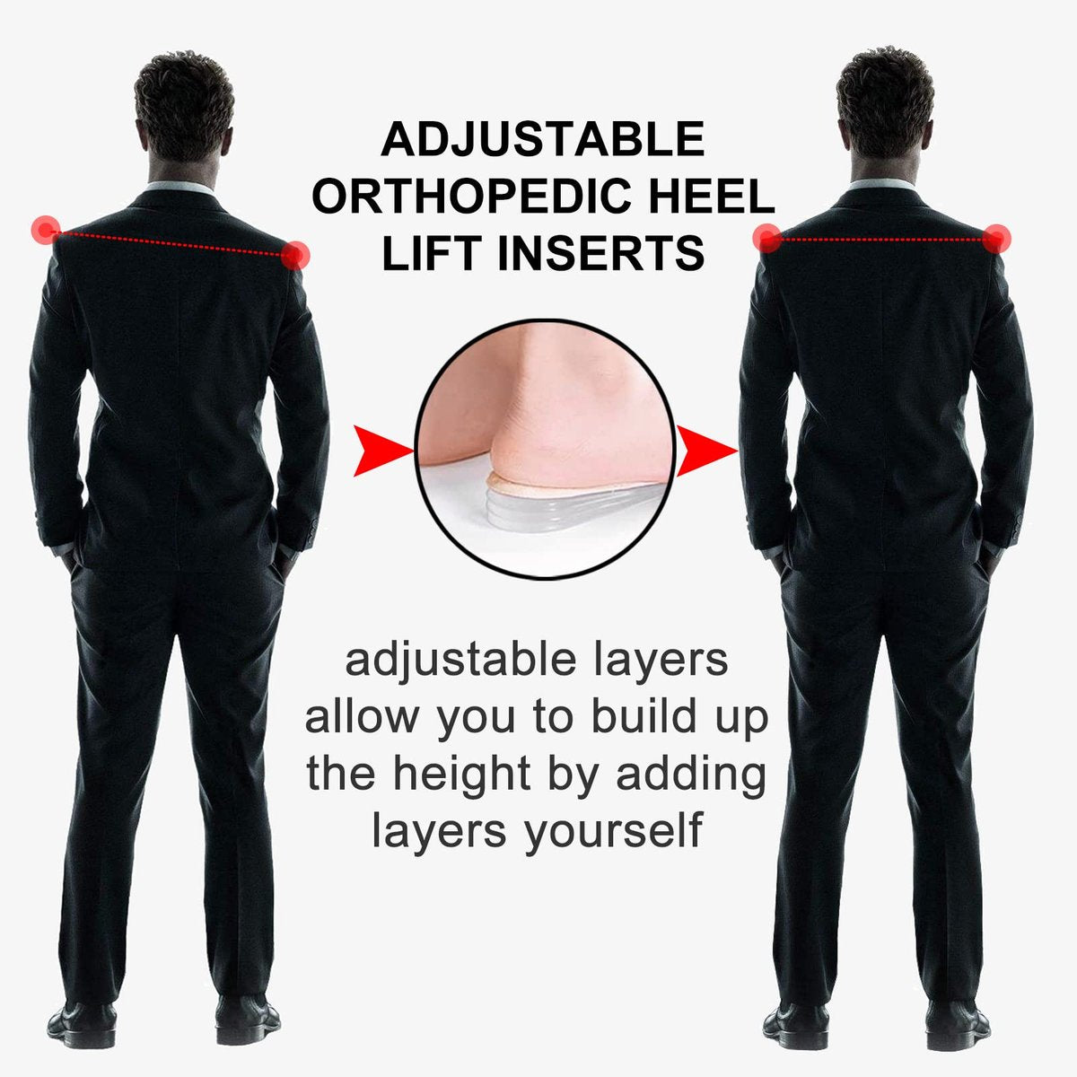 AccEncyc Verstellbare Fersenerhöhung Einlegesohlen 2er-Pack – Weiche Silikon-Height Increase Insoles für Schuhe 1/4" bis 1" – 4 Schichten