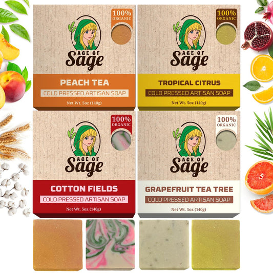 Age of Sage Natürliche Seife Geschenkset für Frauen Vegan Handgemacht Kaltprozess mit ätherischen Ölen, Feuchtigkeitsspendend, Duftend Viktorianisch (4er Pack) 5 Unzen