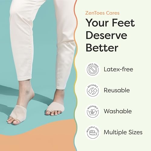 ZenToes Metatarsalpolster für Damen und Herren – Ballen-Schmerzlinderung bei Sesamoiditis, Metatarsalgie, Morton-Neurom – 2 Paar Stoffhüllen mit Gel-Einlagen (Medium, Beige)