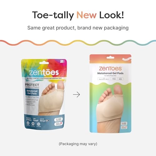 ZenToes Metatarsal-Pads für Damen und Herren – Ballenpolster zur Schmerzlinderung bei Sesamoiditis, Metatarsalgie, Morton-Neurom – 2 Paar Stoffhüllen mit Gel-Einlagen (Large, Beige)
