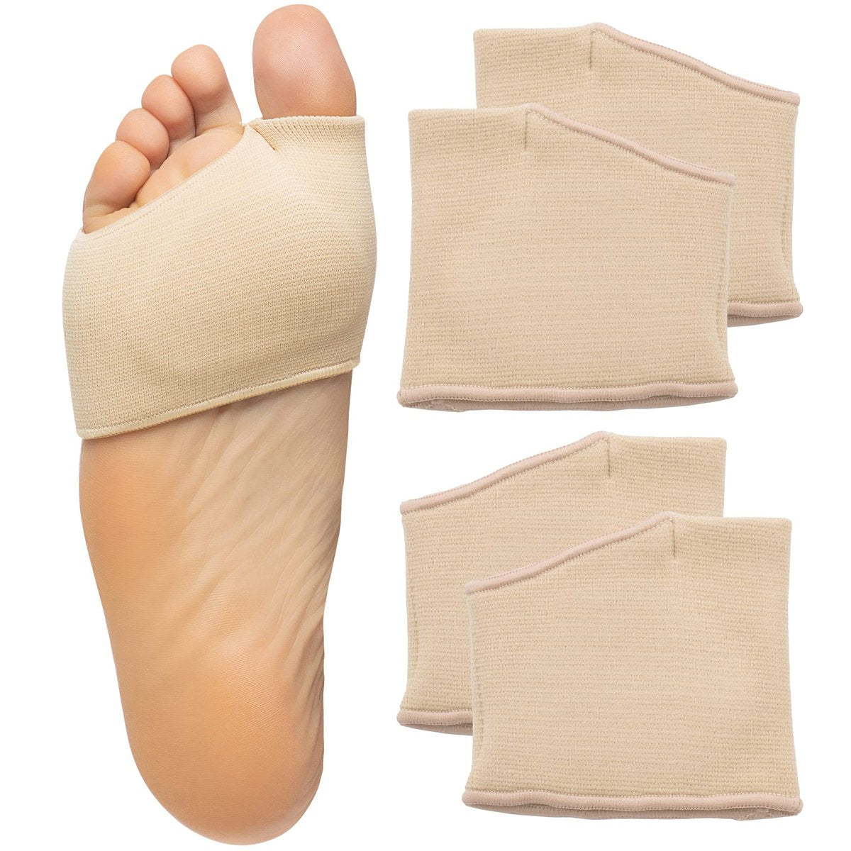 ZenToes Metatarsalpolster für Damen und Herren – Ballen-Schmerzlinderung bei Sesamoiditis, Metatarsalgie, Morton-Neurom – 2 Paar Stoffhüllen mit Gel-Einlagen (Medium, Beige)
