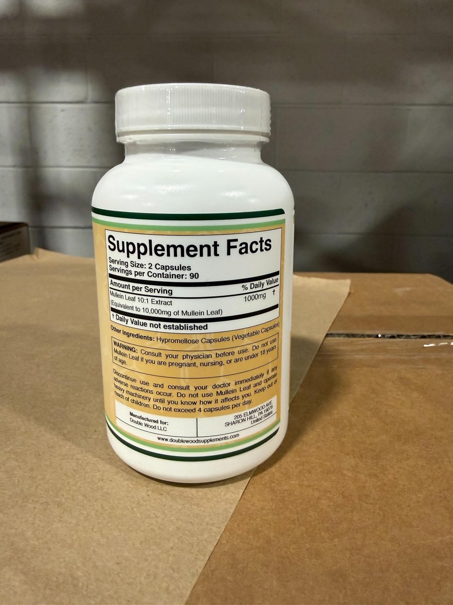 Double Wood Supplements Mulleinblatt Kapseln, 180 vegane Kapseln ohne Füllstoffe, Unterstützt Lungen- und Atemwegsgesundheit
