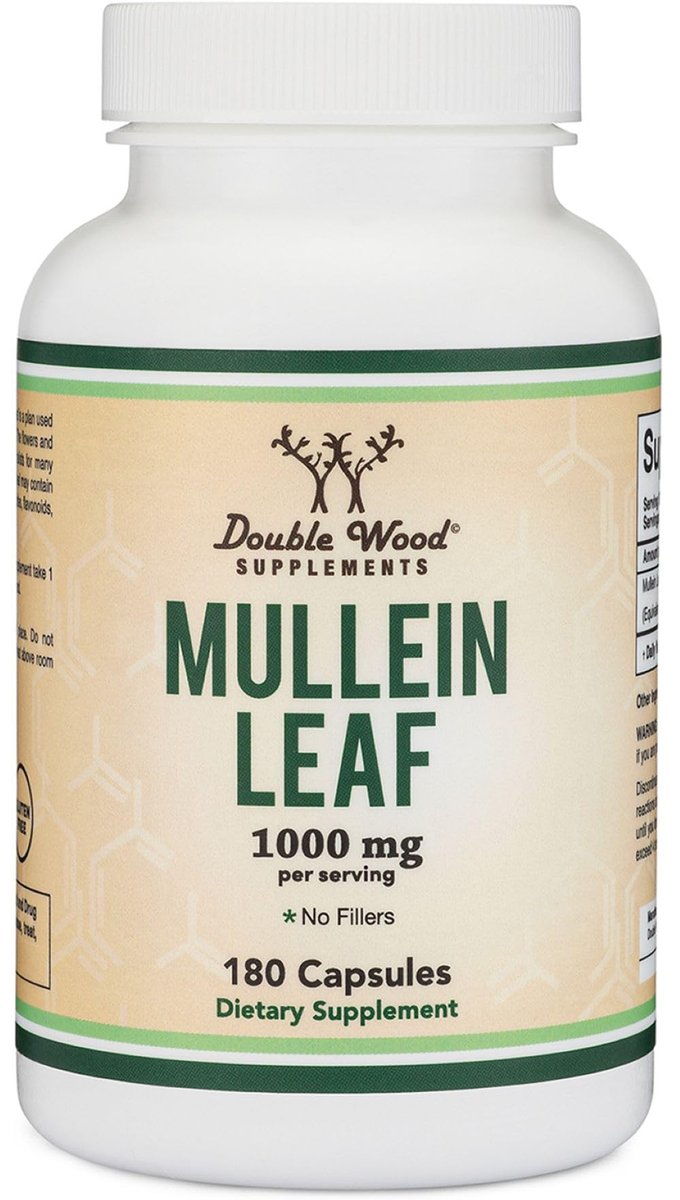 Double Wood Supplements Mulleinblatt Kapseln, 180 vegane Kapseln ohne Füllstoffe, Unterstützt Lungen- und Atemwegsgesundheit
