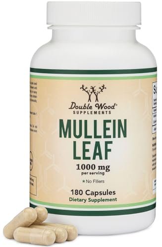 Double Wood Supplements Mulleinblatt Kapseln, 180 vegane Kapseln ohne Füllstoffe, Unterstützt Lungen- und Atemwegsgesundheit