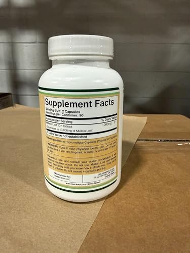 Double Wood Supplements Mulleinblatt Kapseln, 180 vegane Kapseln ohne Füllstoffe, Unterstützt Lungen- und Atemwegsgesundheit