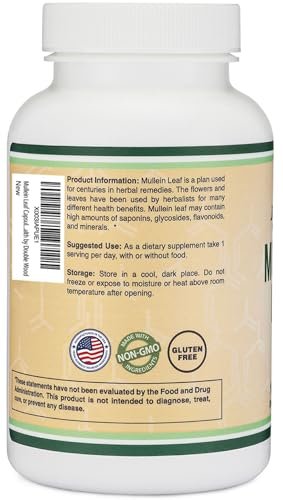 Double Wood Supplements Mulleinblatt Kapseln, 180 vegane Kapseln ohne Füllstoffe, Unterstützt Lungen- und Atemwegsgesundheit