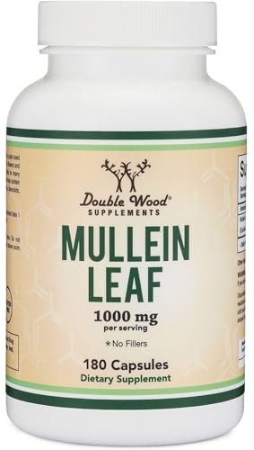 Double Wood Supplements Mulleinblatt Kapseln, 180 vegane Kapseln ohne Füllstoffe, Unterstützt Lungen- und Atemwegsgesundheit