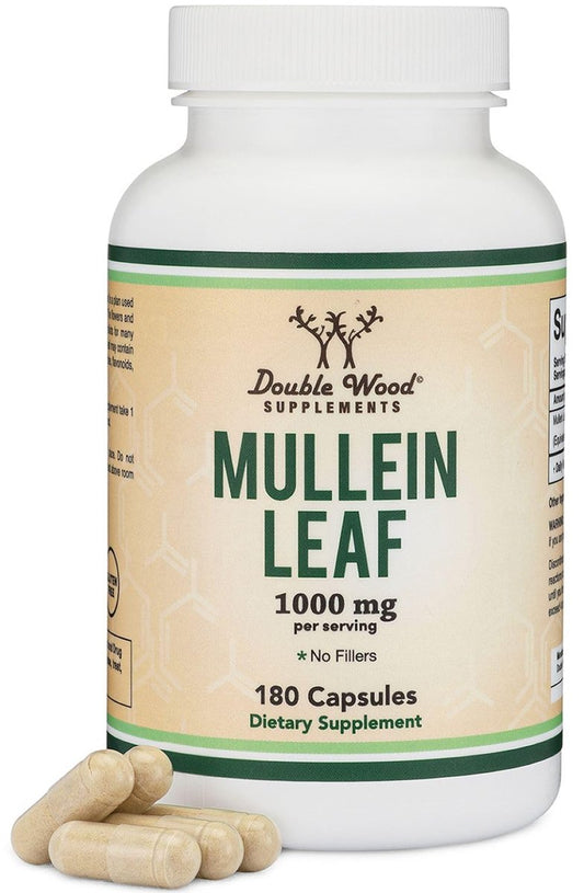 Double Wood Supplements Mulleinblatt Kapseln, 180 vegane Kapseln ohne Füllstoffe, Unterstützt Lungen- und Atemwegsgesundheit