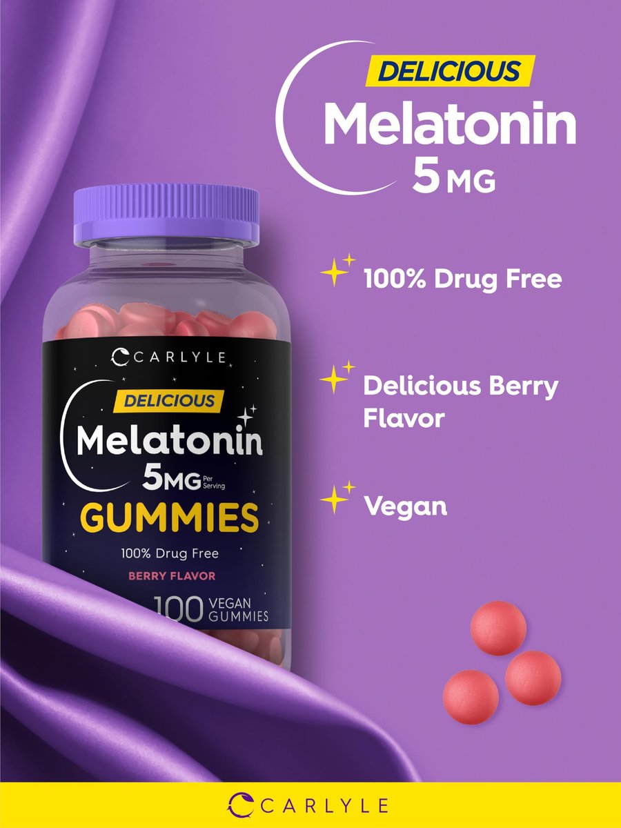 Carlyle Melatonin 5mg Gummis | 100 Stück | Beerengeschmack | 100% Arzneimittelfrei | Nicht-GVO, Glutenfrei