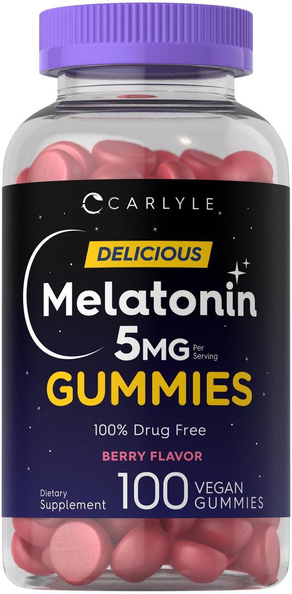 Carlyle Melatonin 5mg Gummis | 100 Stück | Beerengeschmack | 100% Arzneimittelfrei | Nicht-GVO, Glutenfrei
