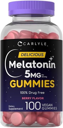 Carlyle Melatonin 5mg Gummis | 100 Stück | Beerengeschmack | 100% Arzneimittelfrei | Nicht-GVO, Glutenfrei