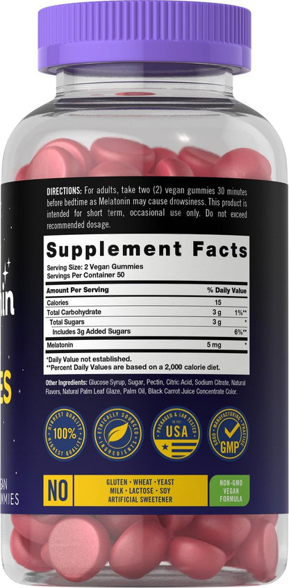 Carlyle Melatonin 5mg Gummis | 100 Stück | Beerengeschmack | 100% Arzneimittelfrei | Nicht-GVO, Glutenfrei