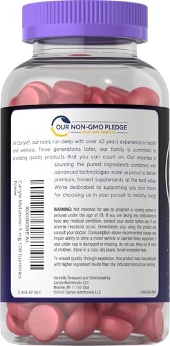 Carlyle Melatonin 5mg Gummis | 100 Stück | Beerengeschmack | 100% Arzneimittelfrei | Nicht-GVO, Glutenfrei