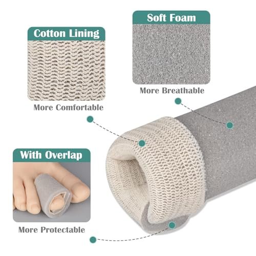 Ultrassist Zehenschlauch mit Überlappung, Medium, 7/8" Innendurchmesser, 36" Rolle, Grau – Schwamm-Zehenprotektoren für Blasen, Ballen, Hühneraugen