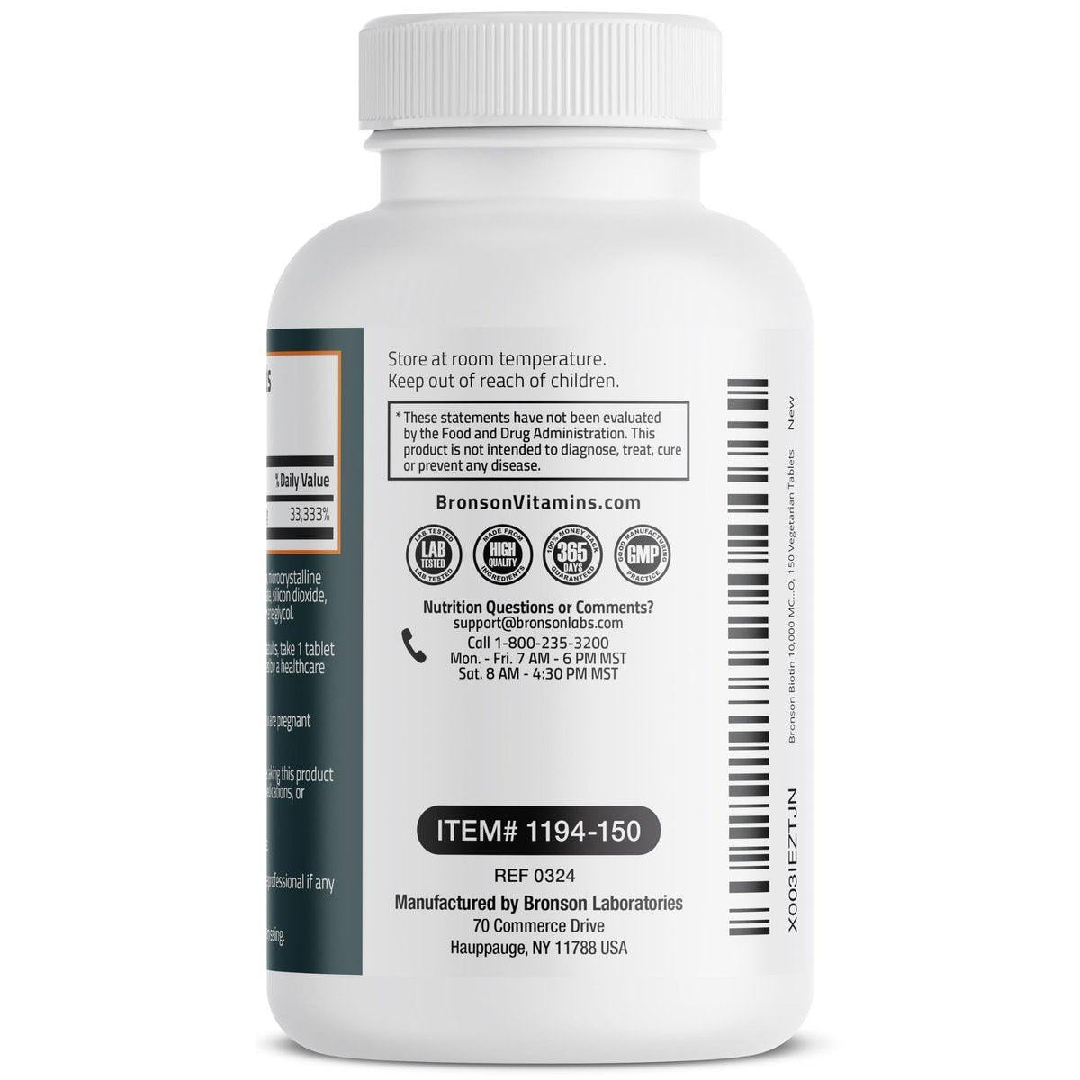 Bronson Biotin 10.000 mcg – Unterstützt gesundes Haar, Haut und Nägel, vegetarisch, nicht-GVO, 150 Tabletten