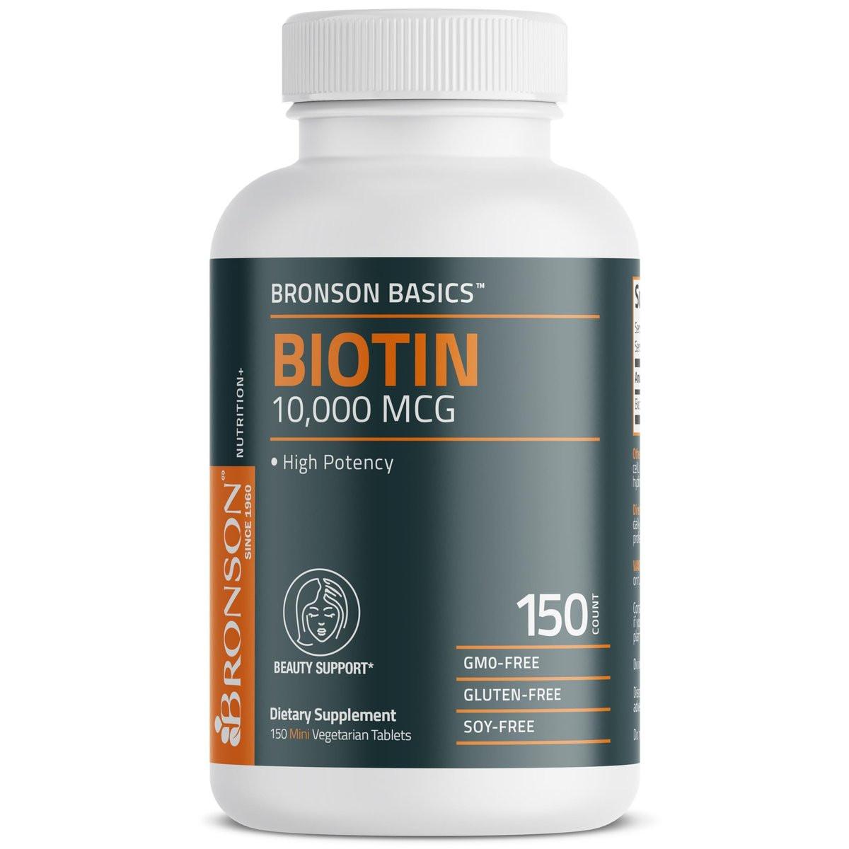 Bronson Biotin 10.000 mcg – Unterstützt gesundes Haar, Haut und Nägel, vegetarisch, nicht-GVO, 150 Tabletten