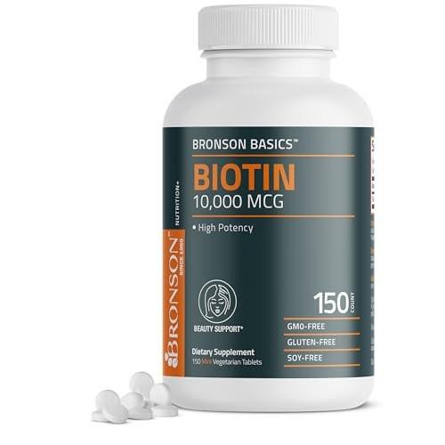 Bronson Biotin 10.000 mcg – Unterstützt gesundes Haar, Haut und Nägel, vegetarisch, nicht-GVO, 150 Tabletten