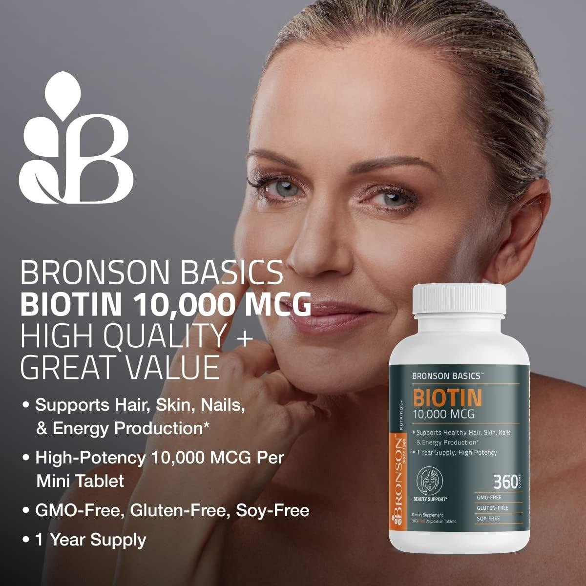 Bronson Biotin 10.000 mcg – Unterstützt gesundes Haar, Haut und Nägel, vegetarisch, nicht-GVO, 150 Tabletten