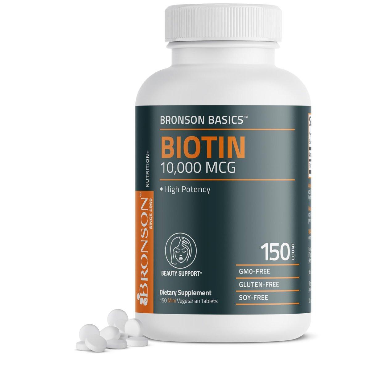Bronson Biotin 10.000 mcg – Unterstützt gesundes Haar, Haut und Nägel, vegetarisch, nicht-GVO, 150 Tabletten