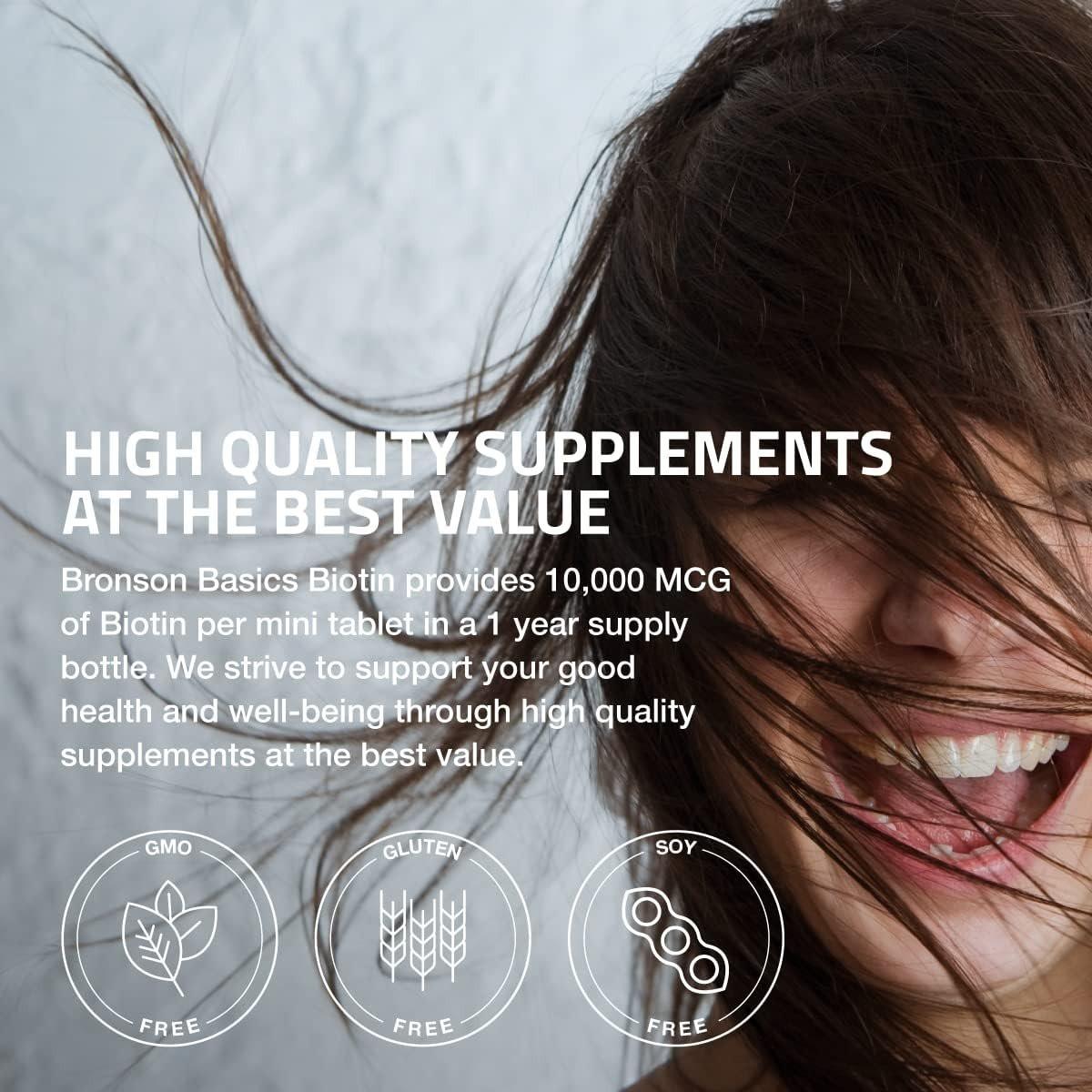 Bronson Biotin 10.000 mcg – Unterstützt gesundes Haar, Haut und Nägel, vegetarisch, nicht-GVO, 150 Tabletten