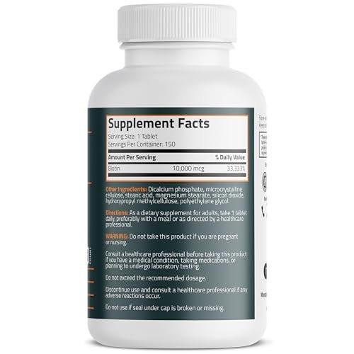 Bronson Biotin 10.000 mcg – Unterstützt gesundes Haar, Haut und Nägel, vegetarisch, nicht-GVO, 150 Tabletten