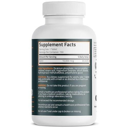 Bronson Biotin 10.000 mcg – Unterstützt gesundes Haar, Haut und Nägel, vegetarisch, nicht-GVO, 150 Tabletten