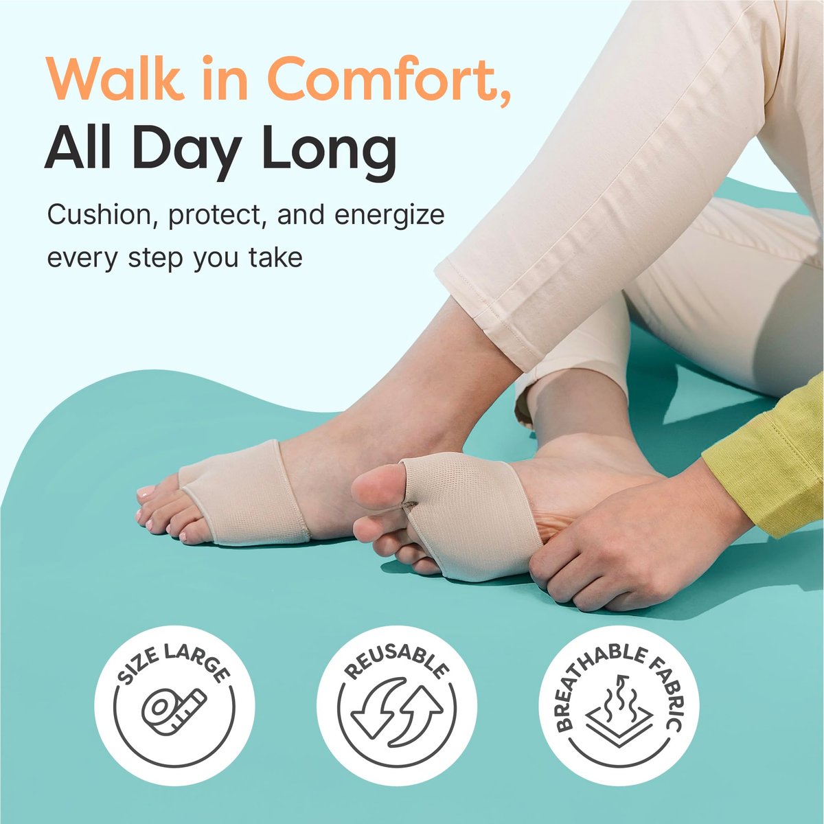 ZenToes Metatarsal-Pads für Damen und Herren – Ballenpolster zur Schmerzlinderung bei Sesamoiditis, Metatarsalgie, Morton-Neurom – 2 Paar Stoffhüllen mit Gel-Einlagen (Large, Beige)