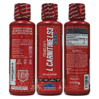 iSatori L-Carnitin LS3 1500 – Flüssiges L-Carnitin mit Acetyl & Tartrat, Stimulansfrei, Kalorienarm, Zucker- & Glutenfrei, Keto-freundlich, Blaue Himbeere (32 Portionen)