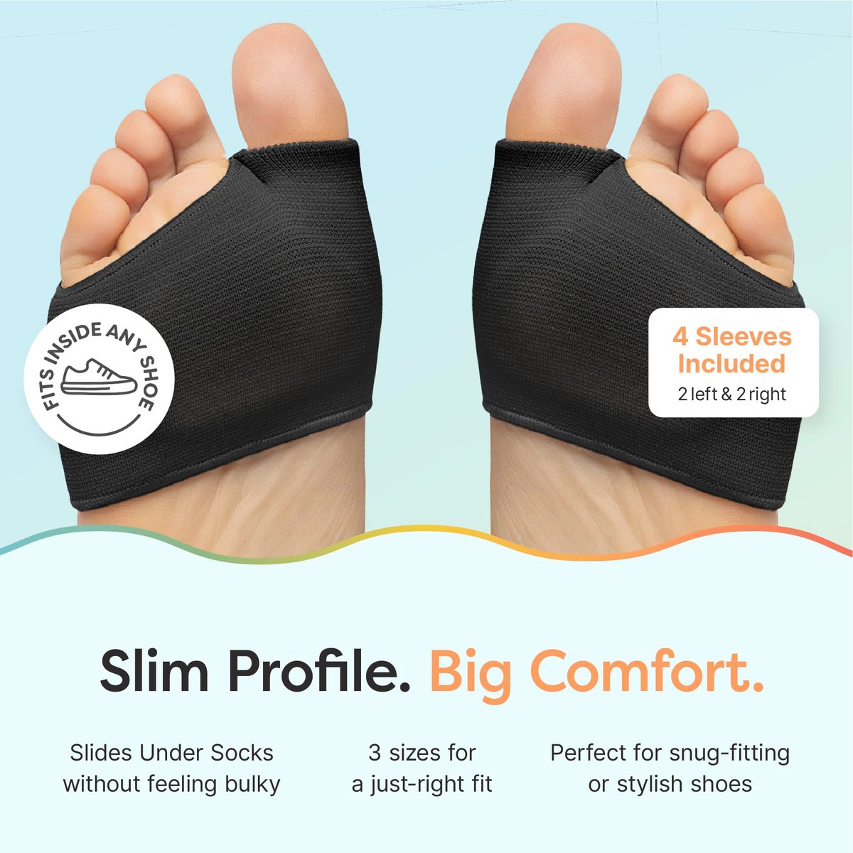 ZenToes Metatarsal-Pads für Männer und Frauen – Ballenpolster zur Schmerzlinderung bei Sesamoiditis, Metatarsalgie, Morton-Neurom – 2 Paar Stoffhüllen mit Gel-Einlagen (Medium, Schwarz)
