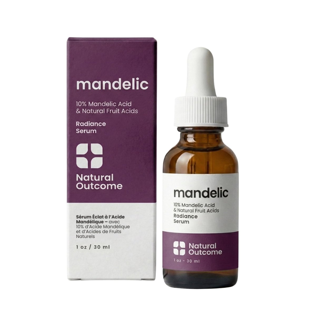 Mandelic Acid Serum 10% | Anti-Aging AHA Gesichtsserum mit Hyaluronsäure | Gegen feine Linien, dunkle Flecken und Falten | Klärt Akne und stimuliert natürliche Kollagenproduktion | 30 ml Natural Outcome