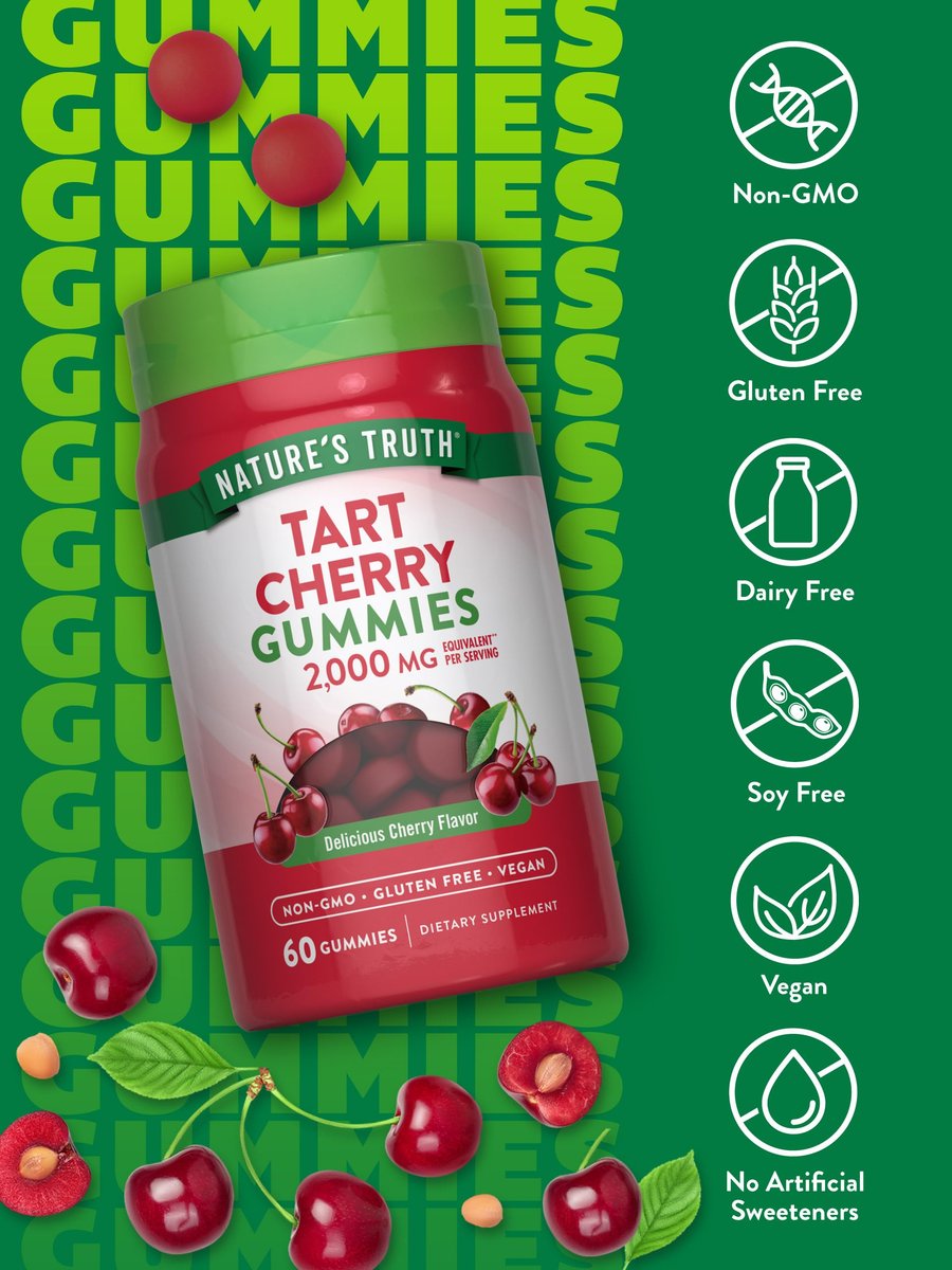 Nature's Truth Sauerkirsch-Gummis | 60 Stück | Vegan, Non-GMO & Glutenfrei | Kirschgeschmack