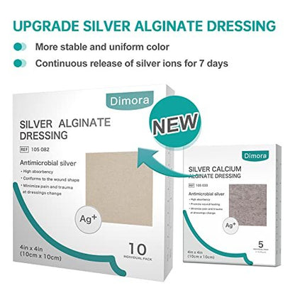 Dimora 10er-Pack Silber-Antibakterielle Alginat-Wundauflagen, nicht haftende sterile Mullkompressen, hoch saugfähig & bequem, 10 x 10 cm