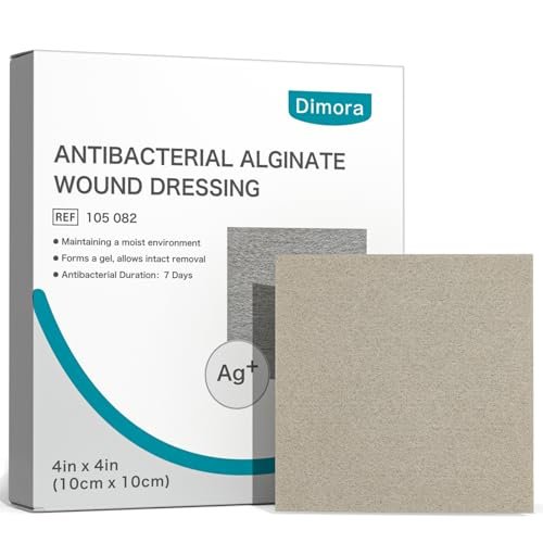 Dimora 10er-Pack Silber-Antibakterielle Alginat-Wundauflagen, nicht haftende sterile Mullkompressen, hoch saugfähig & bequem, 10 x 10 cm