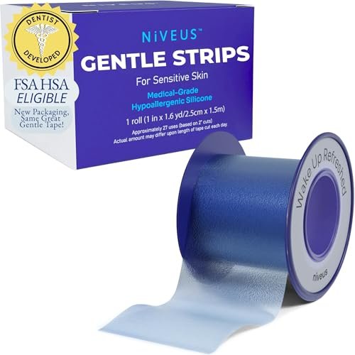 Niveus Sanftes Silikon-Klebeband – von Zahnärzten entwickelt, klares, weiches, perforiertes Silikon-Klebeband, FSA/HSA-zugelassen, für empfindliche Haut (1 blaue Rolle)