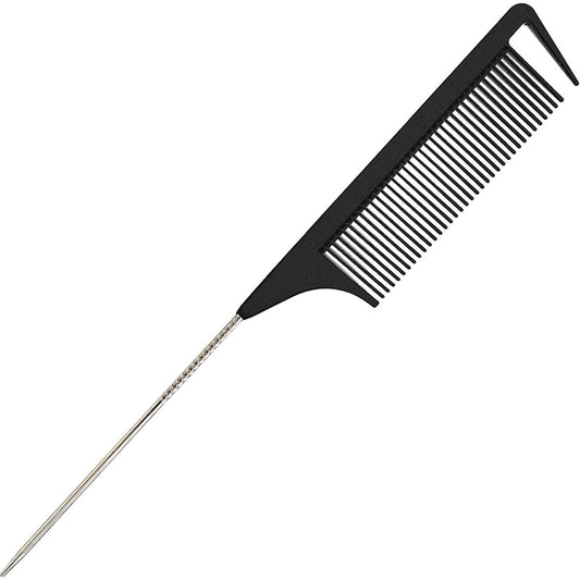 9,3 Zoll Rattenschwanzkamm für Friseure, Scheitelkamm für Flechtfrisuren, Edelstahl-Rattenschwanzkamm zum Abteilen, Toupieren und Stylen (Schwarz)