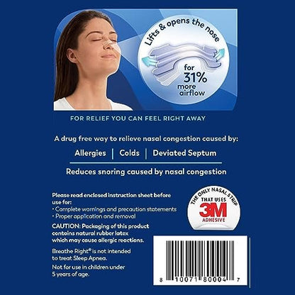 Breathe Right Nasal Strips, Clear Large, 30 Stück – gegen Schnarchen, verstopfte Nase, Allergien und Septumdeviation