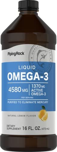 Piping Rock Omega 3 Fischöl flüssig | 473 ml | Quecksilberfrei | Zitronengeschmack | 1370 mg aktive Omega-3 | für Männer und Frauen | Nicht-GVO, Glutenfrei